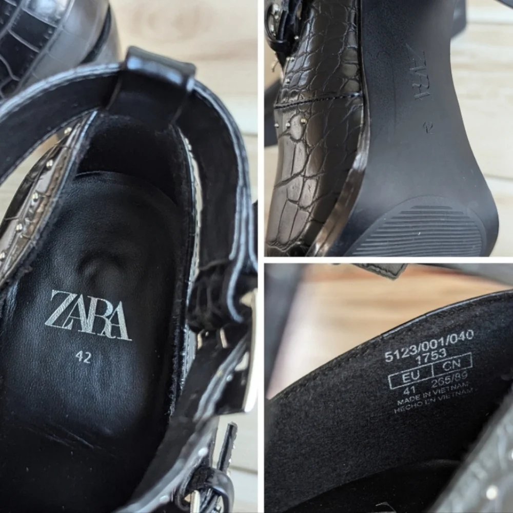 Zara studded ankle boots animal printembossed cut out chunky heel